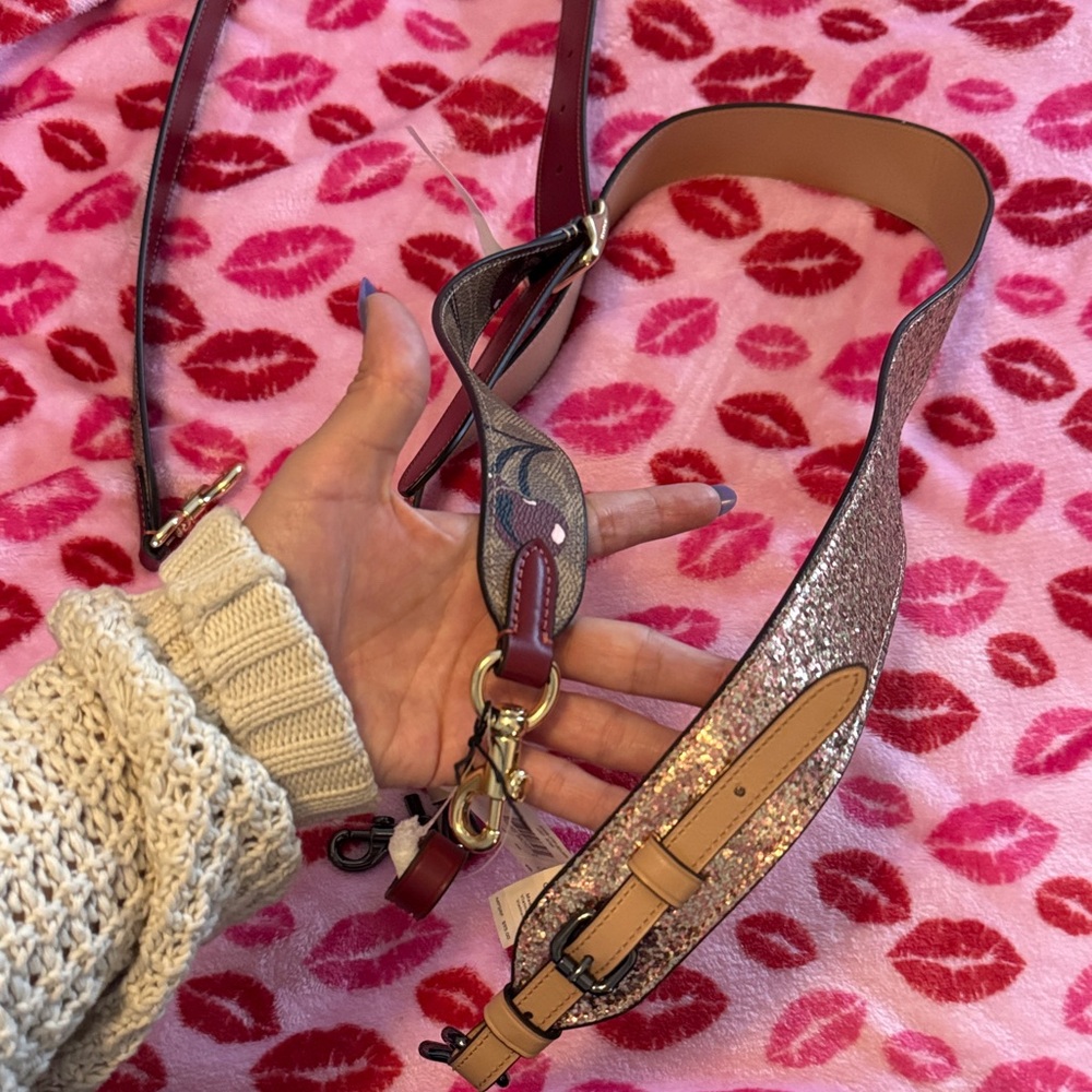 SET Coach Glittery Pink and Tan Crossbody Strap
